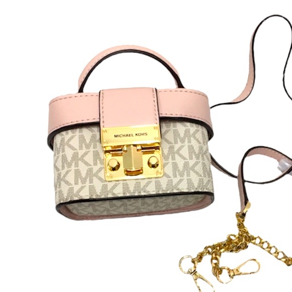 Michael Kors Handbags - NWT Michael Kors Rose Mini Vanilla Signature Pink Leather Trunk Crossbody Bag